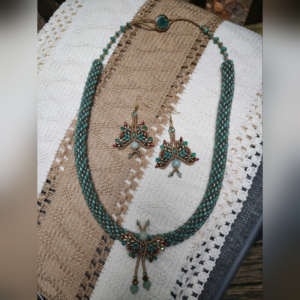 Handmade Butterfly Beaded Elegant Statement necklace with matching earrings